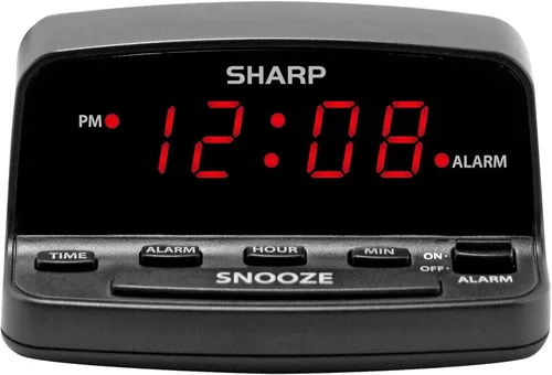 Vista 7 de Sharp Reloj despertador digital con controles de estilo de teclado, respaldo de batería, fácil de usar con operación simple, caja negra con pantalla