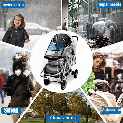 Vista 5 de Funda de lluvia para cochecito, accesorio universal para cochecito, impermeable, protección contra el viento, protege del polvo y la nieve