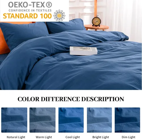 Vista 206 de NEXHOME PRO Funda de edredón Twin XL 100% algodón lavado, transpirable, duradera, texturizada, similar al lino, juego de ropa de cama para el hogar