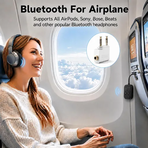 Vista 4 de Receptor transmisor de audio Bluetooth 6.0 Pro 2026 Adaptador Bluetooth para TV/avión/gimnasio/coche/estéreo para el hogar a auriculares