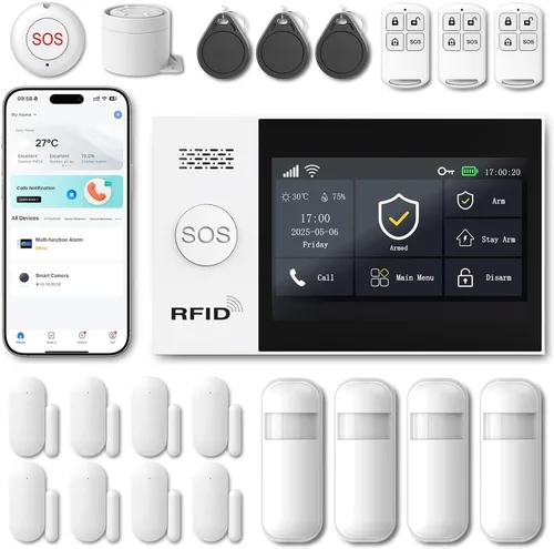Vista 3 de Sistema de alarma inalámbrico WiFi para seguridad en el hogar, protección 24/7, dispositivos inteligentes para el hogar, pantalla táctil de 4.3