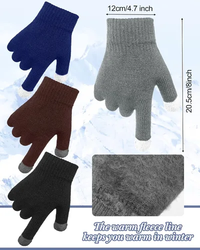 Vista 3 de 12 Pieces Men Women Winter Beanie Hat Scarf Gloves Set Warm Slouchy Beanies Hat Knit Skull Cap Touch Screen Gloves Neck Warmer Gaiter for Men Women