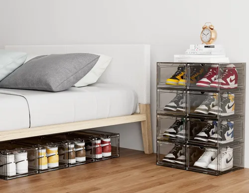 Vista 8 de HOMIDEC Almacenamiento de zapatos, paquete de 6 organizadores de zapatos de plástico duro, cajas de zapatos de plástico transparente apilables