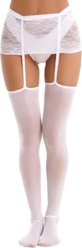 Vista 3 de YiZYiF Medias altas con falda de encaje transparente brillante de 30 denier, para mujer