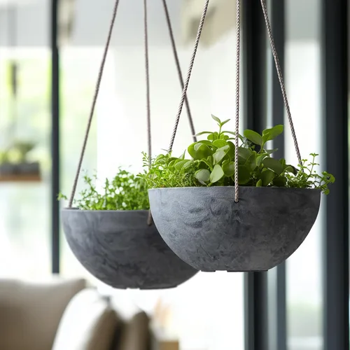 Vista 7 de LA JOLIE MUSE Macetas Colgantes para Flores y Plantas - 9.84 Pulgadas Interiores Exteriores Balcón Patio Juego de Jardineras Colgantes de 2