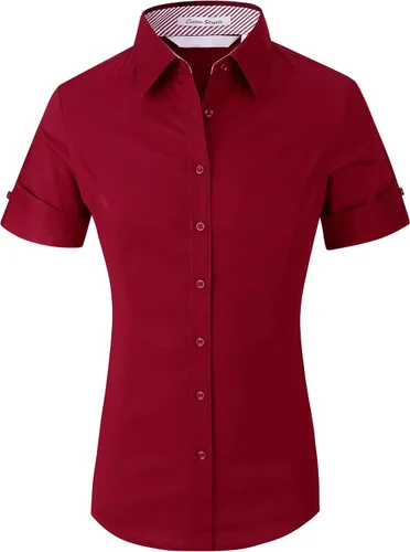 Vista 16 de Alex Vando Camisas de vestir para mujer, sin arrugas, ajuste regular, manga larga, elástica, camisa de trabajo