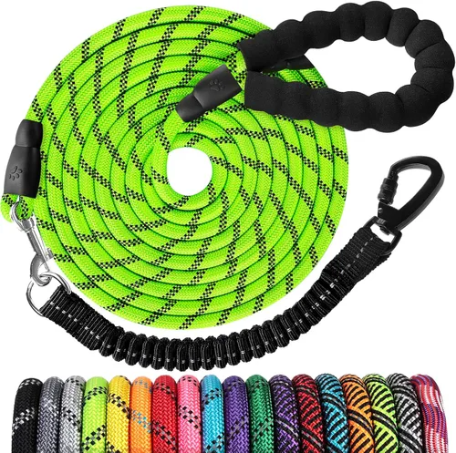 Vista 19 de Correa de perro de cuerda de 3 pies: correa resistente con gancho giratorio bloqueable, hilos reflectantes, bungee y asa acolchada - Correa