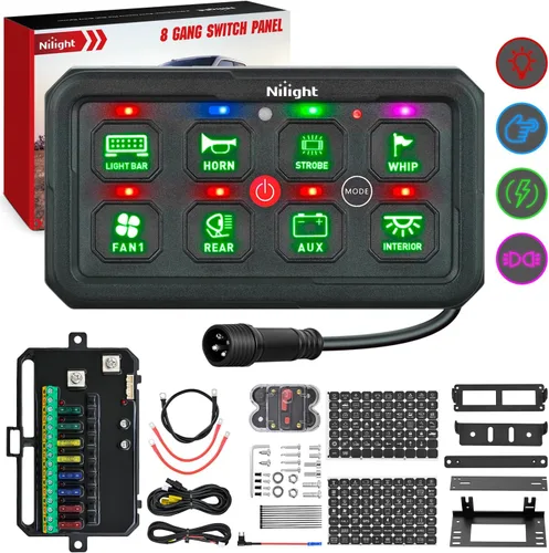 Vista 16 de Nilight Panel de Interruptores de 6 Posiciones Sistema de Relé de Control de Circuito Universal con Arnés de Cableado con Fusible LED Pod Regulable