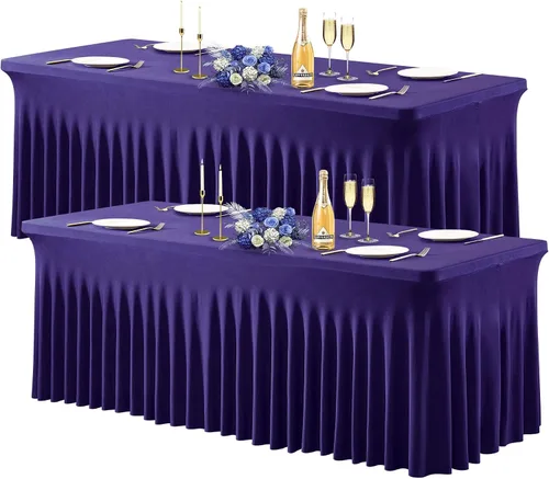 Vista 22 de Wish Care Paquete de 2 manteles de elastano elástico azul bebé para mesas rectangulares de 4 pies, manteles ajustables sin arrugas de 4 pies