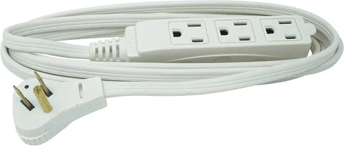 Vista 6 de Woods SlimLine Cable de extensión plano para interiores, 8 pies, enchufe de ángulo recto calibre 16, 3 tomas polarizadas, 125 voltios, blanco, 2241