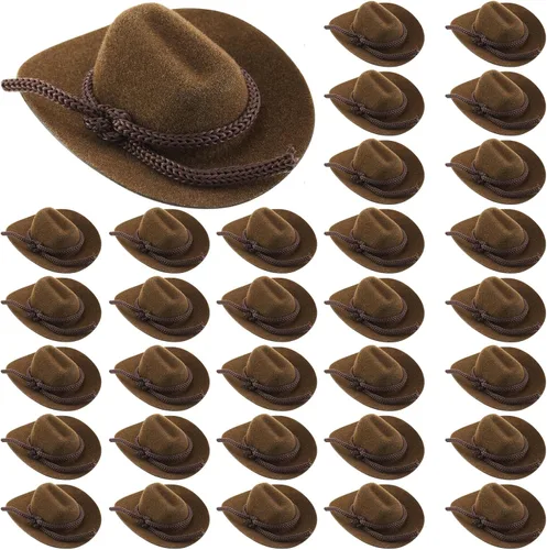 Vista 10 de Hercicy 24 sombreros de vaquero para manualidades, decoración de muñecas, sombreros de vaquera de 2 pulgadas, gorras occidentales en miniatura