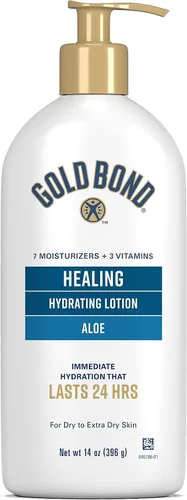 Vista 2 de Gold Bond Loción hidratante curativa, 14 onzas., con aloe, hidrata, hidratación inmediata las 24 horas y crema de manos curativa, 3 onzas.