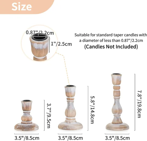 Vista 6 de NUPTIO Portavelas de granja para centro de mesa: juego de 2 candelabros de madera pequeños y 6 candelabros rústicos para el hogar, mesa de comedor
