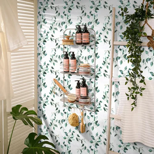 Vista 4 de Erfoni Papel Tapiz Verde y Blanco Despegar y Pegar Papel Tapiz de Contacto Floral para Dormitorio 17.7 pulgadas x 78.7 pulgadas Papel Tapiz