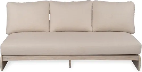 Vista 4 de Christopher Knight Home sofá de 3 plazas de madera de acacia Poppy para exteriores con cojín, sofá de patio de madera con cojín, cómodo sofá sin
