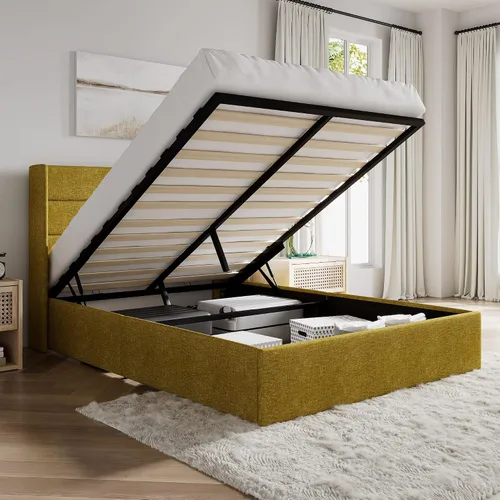 Vista 20 de SHA CERLIN Cama de Almacenamiento Elevable Tamaño Completo/Tapizada en Terciopelo/Cabecera Moderna Wingback/Marco de Cama Plataforma Negro