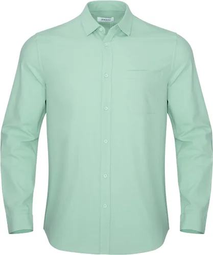 Vista 2 de Camisas de lino con botones para hombre, estilo casual, manga larga, ajuste regular, de algodón, con bolsillo