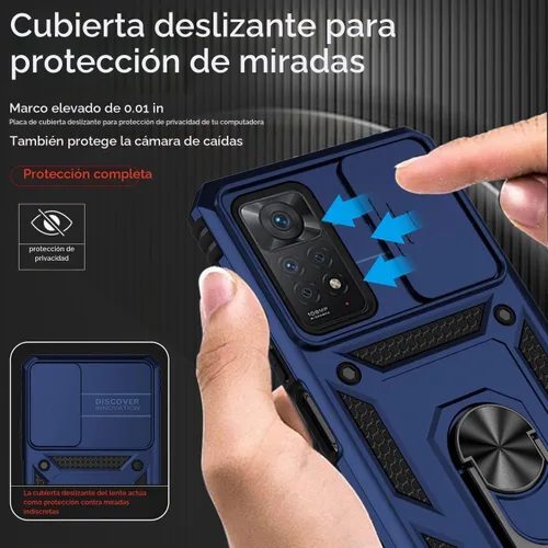 Vista 2 de Funda para Redmi Note 11 Pro 4G/5G/Redmi Note 11E Pro con protector de pantalla de vidrio templado y cubierta de cámara deslizante, anillo magnético