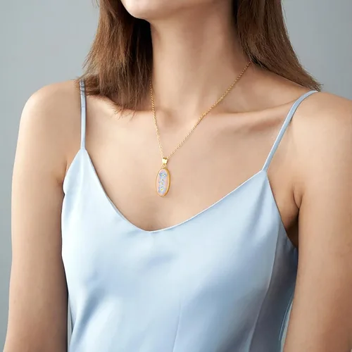Vista 2 de Collar Forget Me Not – Collares de flores prensadas hechas a mano – Flores Forget-Me-Not que simbolizan el verdadero amor y respeto – Gran regalo