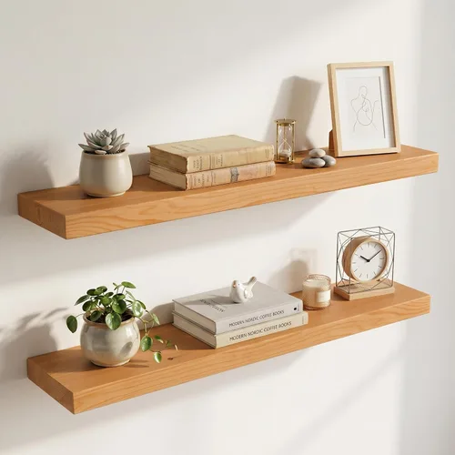 Vista 8 de Estantes flotantes de 20 pulgadas para pared, estante flotante de madera maciza de alta gama con soporte invisible resistente, estantes de pared