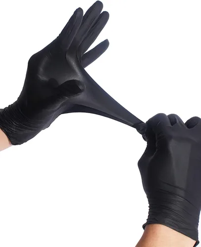 Vista 2 de Guantes de nitrilo, sin polvo, negros, extra pequeños, 100 unidades, oscuros