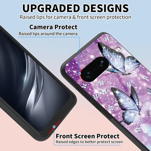 Vista 3 de Funda para Google Pixel 8 de 6.2 pulgadas con protector de pantalla + función atril con diseño de mariposas moradas, funda para Google Pixel 8