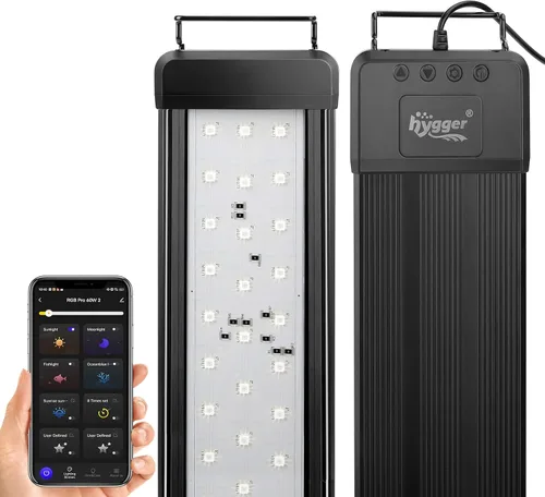 Vista 10 de hygger - Luz LED inteligente para acuario de 18 W, con control por Bluetooth y aplicación, luz de tanque de peces de espectro completo con ciclo