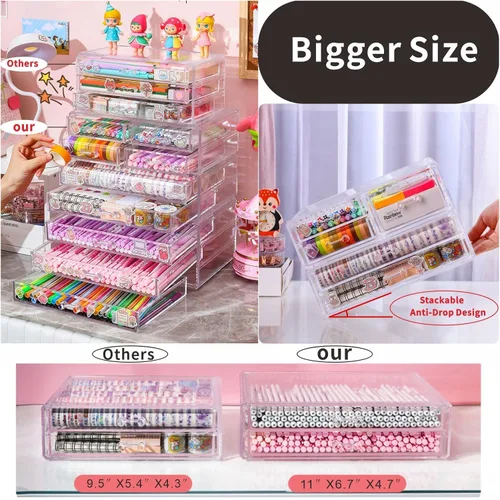 Vista 4 de Paquete de 2 cajones apilables de acrílico para encimera de baño, organizador transparente para cosméticos, organizador de joyas, accesorios