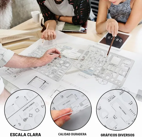 Vista 5 de Zonon 10 plantillas de plástico para dibujo, regla geométrica, plantillas de medición de aluminio triangular de 12 pulgadas, kit geométrico