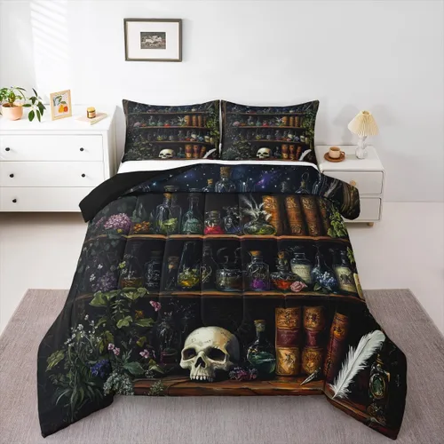 Vista 33 de Castle Fairy Juego de edredón con diseño de gato lindo para niños, tamaño twin, juego de ropa de cama con hojas de flores, luna, noche y cielo