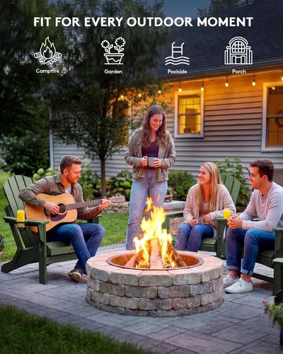 Vista 8 de SERWALL Silla Adirondack plegable para exteriores, silla de patio con portavasos - Ejército