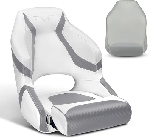 Vista 11 de PEXMOR Asiento de barco deportivo premium abatible para capitán con asiento de cubo para barco, cubierta de asiento de barco impermeable, bisagras