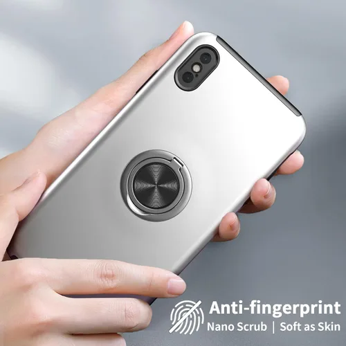 Vista 2 de Funda compatible con iPhone Xs Max con protector de pantalla de vidrio templado, funda híbrida 2 en 1 protectora delgada con anillo magnético
