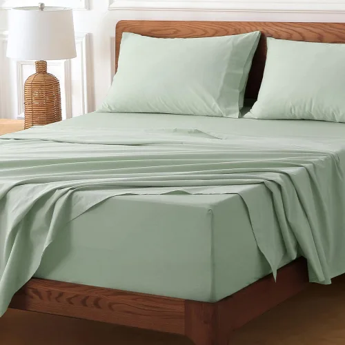 Vista 5 de HYPREST Sábanas de bolsillo profundo tamaño King en menta - Juego de sábanas 100% algodón, se adapta a colchones de 18" a 24" de profundidad, lujo