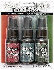Vista 2 de Ranger Tim Holtz Distress - Paquete de 6 botellas de una onza (colección Mica Holiday que incluye juegos 1 y 2) con varillas de detalle Trebbies