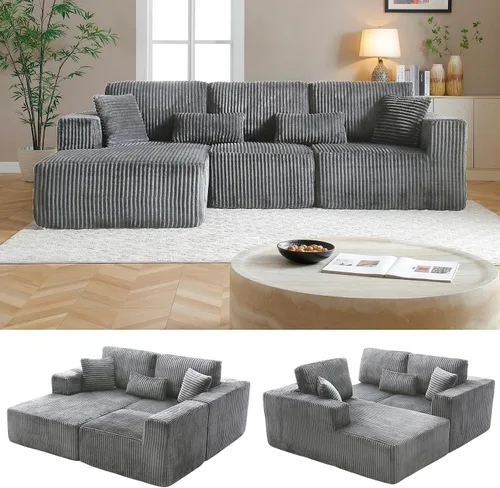 Vista 14 de Sofá modular Cloud de 108 pulgadas, moderno sofá deshuesado con otomana móvil, sofá modular de asiento profundo, sofás esquineros de pana para sala