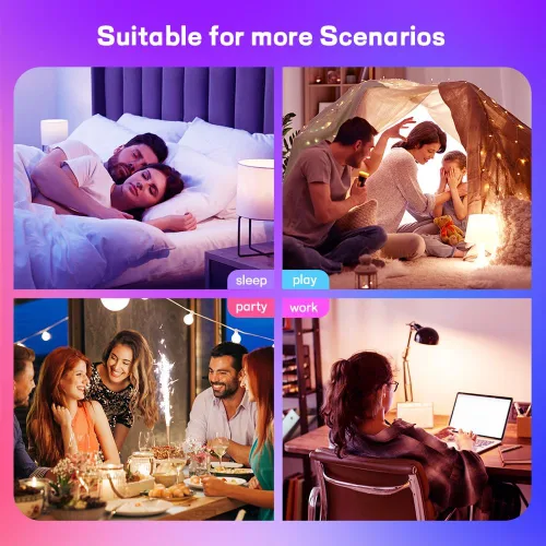 Vista 6 de Bombillas inteligentes, bombilla LED regulable que cambia a todo color, compatible con Alexa y Google Assistant, certificado UL FCC, WiFi de 2.4