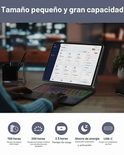 Vista 7 de AUSDOM Funda para iPad Pro de 11 pulgadas con teclado (M5/M4, 2025/2024), funda de teclado para iPad Pro de 11 pulgadas (M4) con soporte magnético