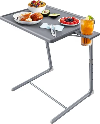 Vista 8 de HUANUO Mesa ajustable para TV – Bandeja de cena de TV con portavasos en la cama y el sofá, cómoda mesa plegable con 6 ajustes de altura y 3 ángulos