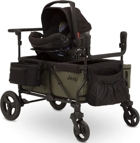 Vista 8 de Jeep Deluxe Wrangler Cochecito Wagon con bolsa enfriadora y organizador para padres por Delta Children, negro/verde