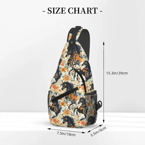 Vista 2 de Small Crossbody Bags for Women Men - Vintage Flower Black Horse Print Adjustable Shoulder Bag Fanny Packs Belt Sling Bag Crossbody Purses Backpack