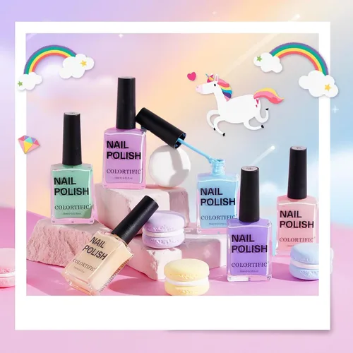 Vista 6 de Juego de esmaltes de uñas, 6 colores, 0.5 onzas líquidas, pastel macarrón, esmalte de uñas dulce rosa y verde, colección de aire de secado rápido