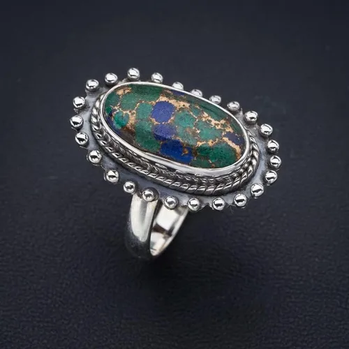Vista 2 de StarGems Calcedonia de cobre natural hecho a mano 925 anillo de plata esterlina 8 F1182, Gema, Jaspe