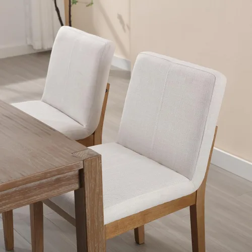 Vista 5 de chairus Juego de 2 sillas de comedor tapizadas de tela sin brazos, sillas auxiliares modernas de mediados de siglo con patas de madera maciza