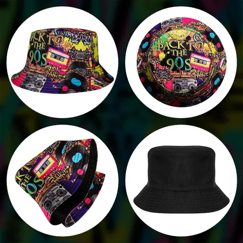 Vista 3 de Fumwase Sombrero de pescador de moda de los años 90 para hombres y mujeres, sombrero de pesca retro de verano para playa, accesorios de fiesta rave