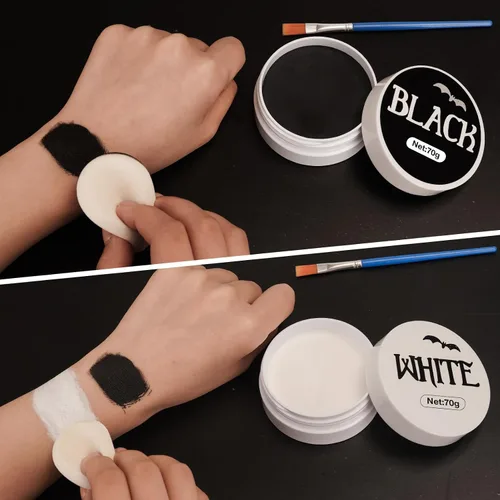 Vista 3 de Pintura facial y corporal en blanco y negro para maquillaje de payaso
