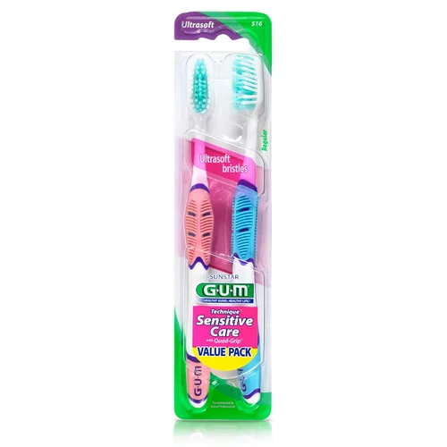 Vista 6 de Cepillo de dientes GUM Technique Sensitive Care con mango Quad-Grip, cabezal completo y cerdas Ultra Soft Dome Trim para la eliminación de placa que