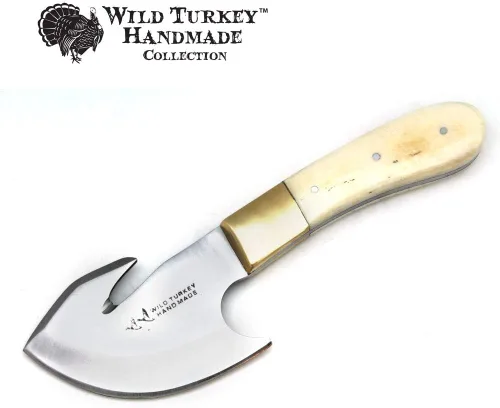 Vista 2 de Collection Full Tang - Cuchillo desollador con gancho de tripa de hoja fija con funda de cuero. (Bone1)