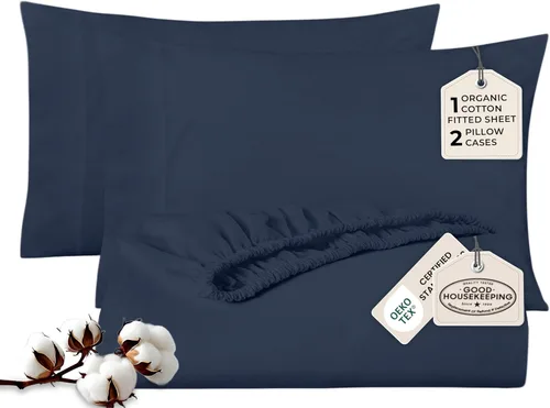 Vista 22 de Royale Linens Sábana bajera con funda de almohada, sábana bajera individual con 1 funda de almohada, 300 hilos, 100% algodón orgánico, se adapta a