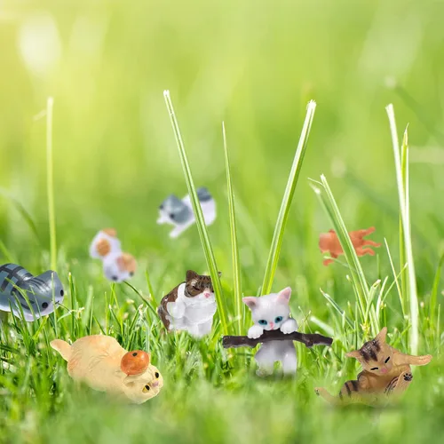 Vista 6 de Blulu 16 piezas de figuras de gato realistas de juguete encantadoras figuras de gatos mini gatos en miniatura, juguete para jardín, hogar, fiesta